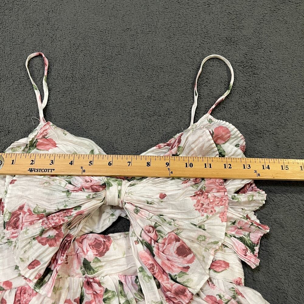 By The River Floral Tiered Maxi Dress White Bow Front Cutout Women's Size M NTW - Picture 6 of 9